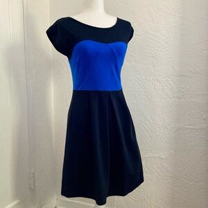 Olsenboye Retro A-Line Dress Size 7 Black Blue 2-Tone